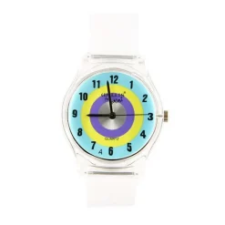 Montre transparente cadran bleu jaune violet Willis pas chère enfant