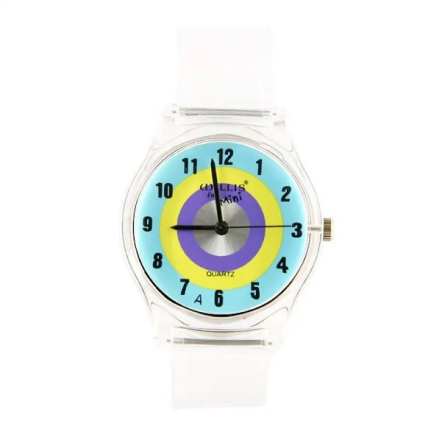 Montre transparente cadran bleu jaune violet Willis pas chère enfant