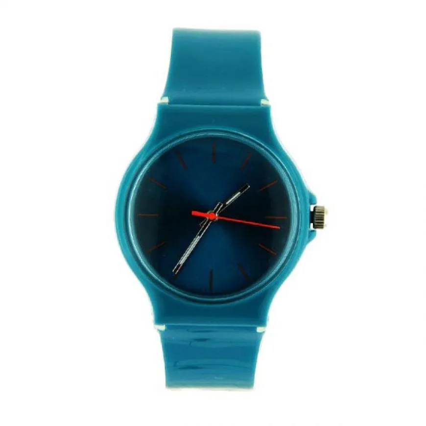 Montre trotteuse orange plastique bleu vert