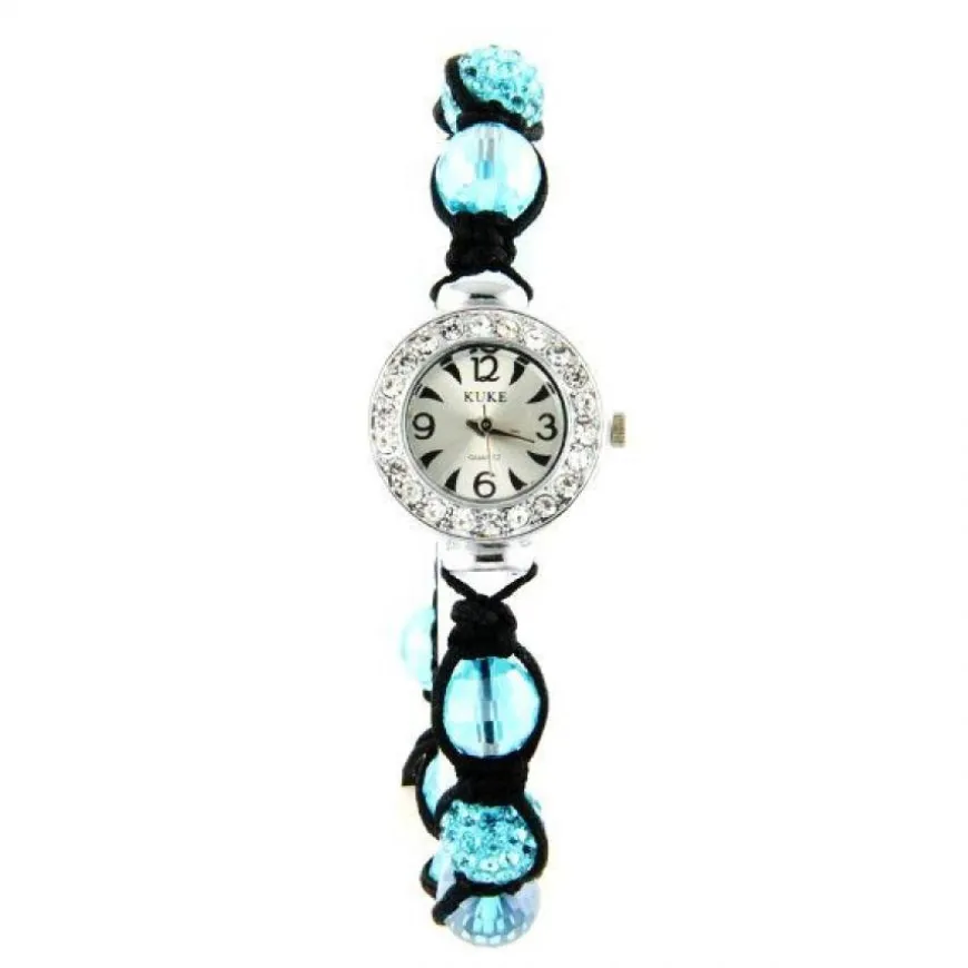Montre turquoise bracelet à boule Shamballa pas chère bleue