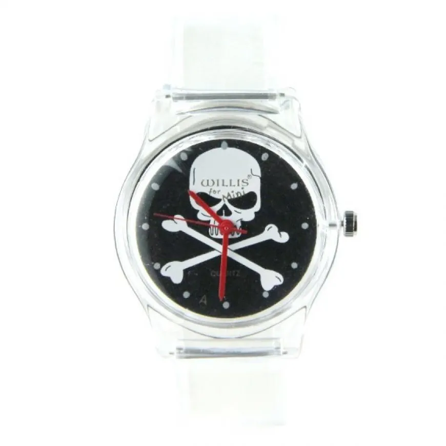 Montre Willis plastique transparent pas chère tête de mort pirate crâne