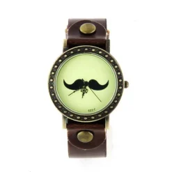 Moustache vintage pas chère montre cuir boîtier métal