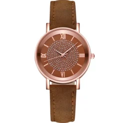 Petite montre femme pas chère marron chiffres romains