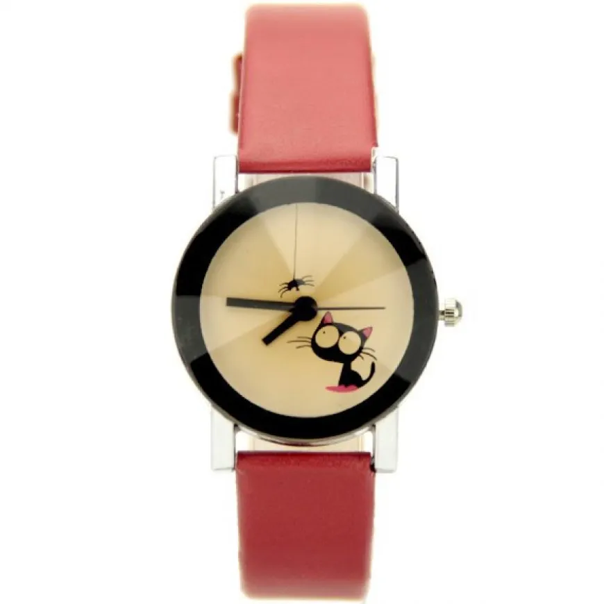 Petite montre mignonne pas chère avec chat et araignée