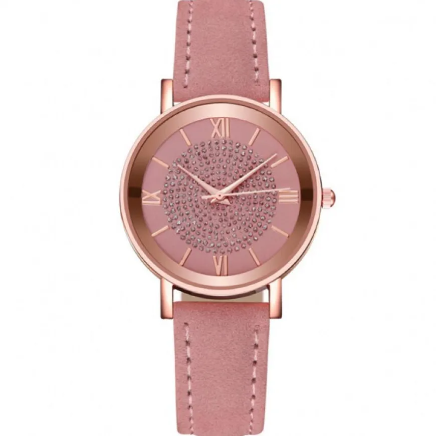 Petite montre rose femme pas chère chiffres romains