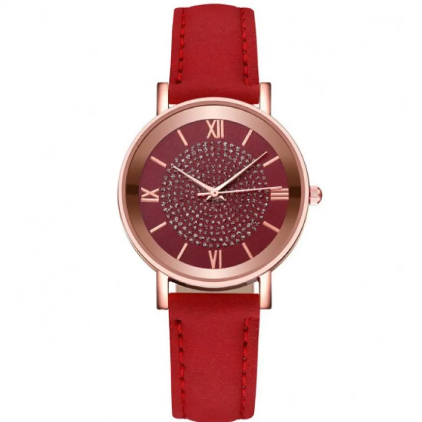 Petite montre rouge femme pas chère chiffres romains