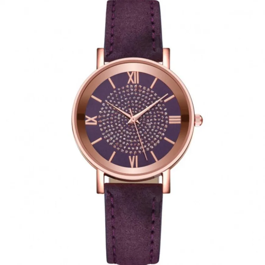 Petite montre violette femme pas chère chiffres romains