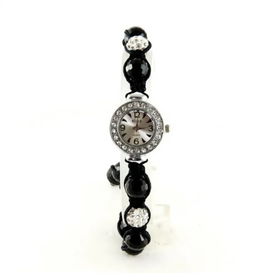 Shamballa noir boules noir et blanc montre pas chère femme