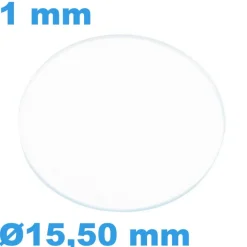 Verre Circulaire de montre Saphir Plat 15,50 mm épaisseur 1 mm inrayable