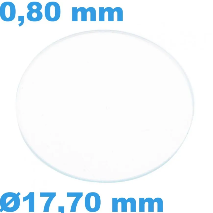 Verre Circulaire de montre Saphir Plat 17,7 mm épaisseur 0,80 mm résistant aux rayures
