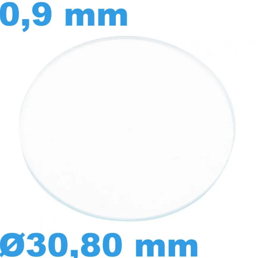 Verre Circulaire Plat pour montre Saphir Sternkreuz 30,80 mm épaisseur 0,9 mm inrayable
