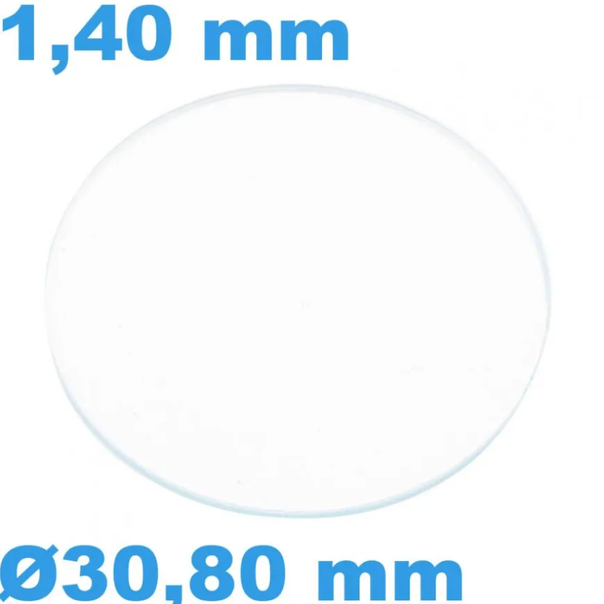 Verre Circulaire Plat pour montre Saphir Sternkreuz 30,80 mm épaisseur 1,40 mm résistant aux rayures