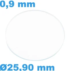 Verre Circulaire Plat pour montre Saphir Sternkreuz 25,90 mm épaisseur 0,9 mm résistant aux rayures