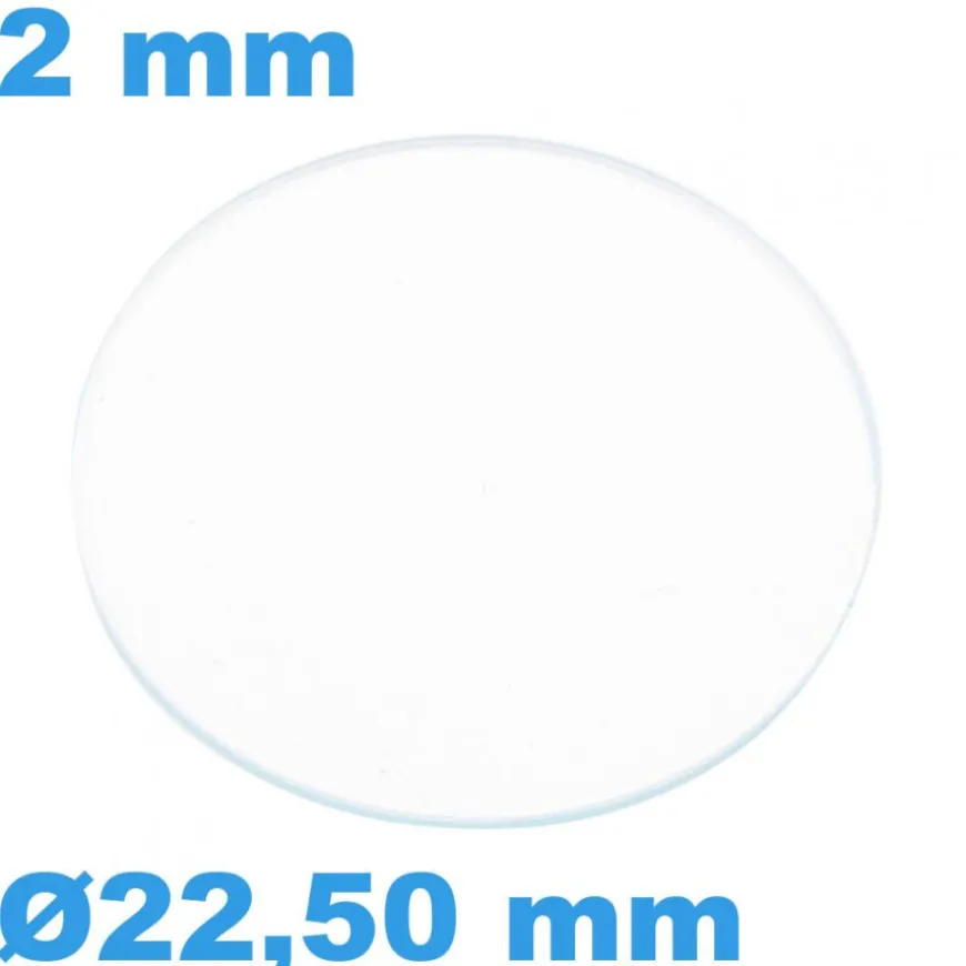 Verre Circulaire Plat pour montre Saphir 22,50 mm épaisseur 2 mm résistant aux rayures