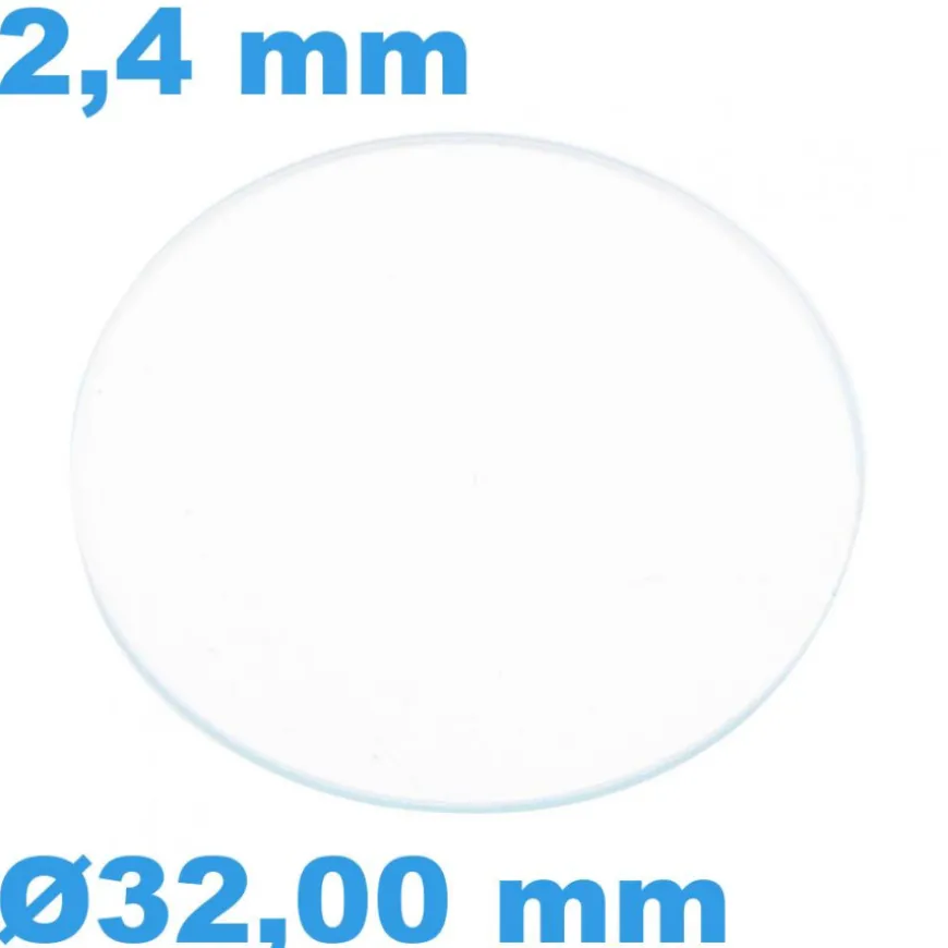 Verre Circulaire Saphir 32 mm de montre Plat épaisseur 2,4 mm résistant aux rayures