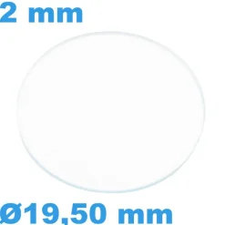 Verre Circulaire Saphir 19,5 mm de montre Plat épaisseur 2 mm inrayable