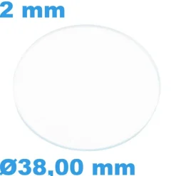 Verre Circulaire Saphir 38 mm de montre Plat épaisseur 2 mm résistant aux rayures