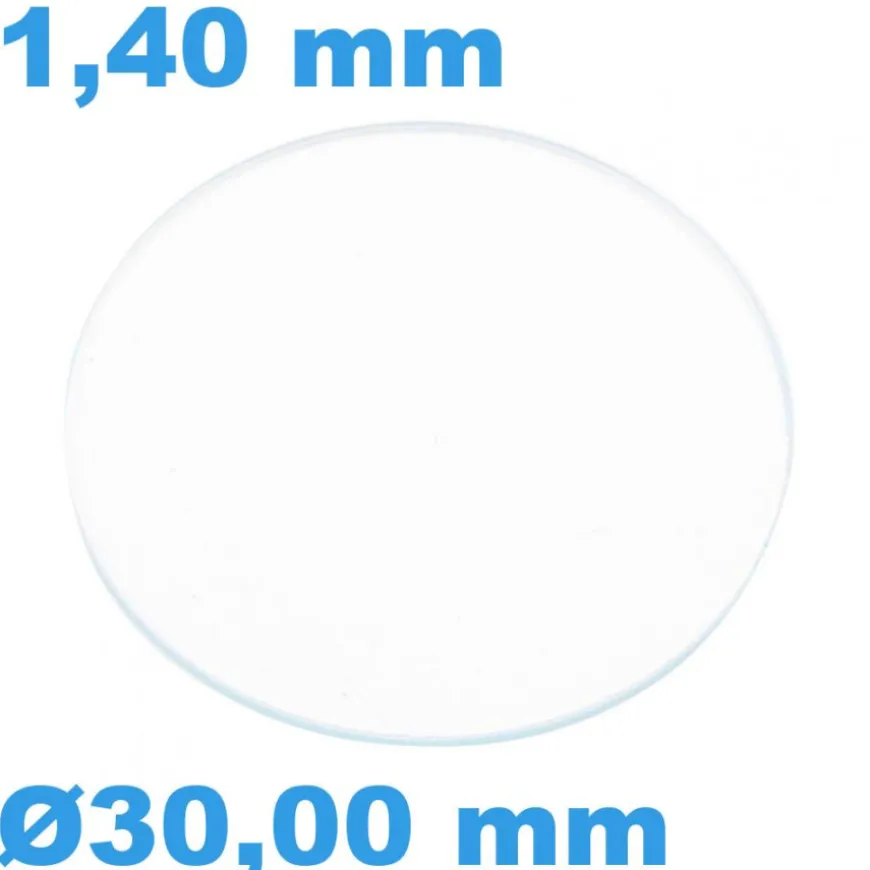 Verre Circulaire Sternkreuz pour montre Saphir Plat 30 mm épaisseur 1,40 mm inrayable