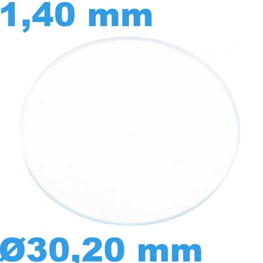 Verre Circulaire Sternkreuz de montre Saphir Plat 30,20 mm épaisseur 1,40 mm résistant aux rayures