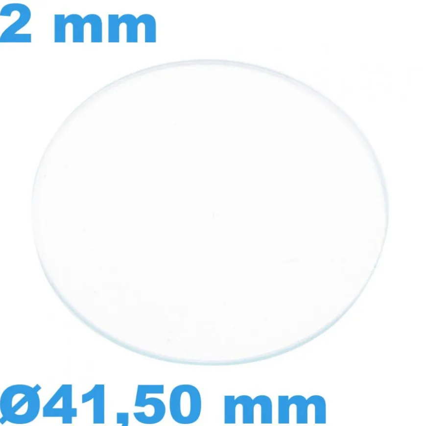 Verre de montre 41,5 mm Saphir Plat Rond épaisseur 2 mm inrayable