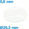 Verre 26,3 mm bombé circulaire de montre verre minéral
