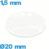 Verre 20 mm bombé circulaire montre verre minéral