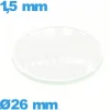 Verre 26 mm bombé circulaire pour montre en verre minéral