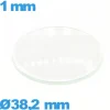 Verre 38,2 mm bombé de montre en verre minéral circulaire