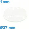 Verre 27 mm bombé de montre en verre minéral circulaire