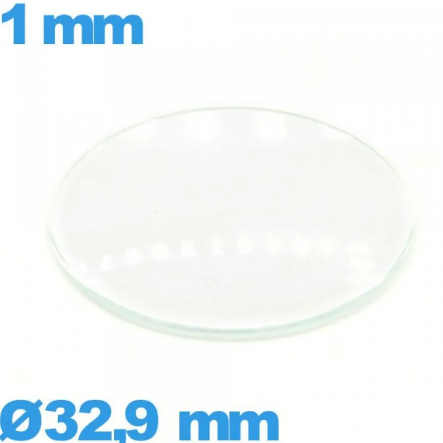 Verre 32,9 mm bombé montre en verre minéral circulaire