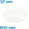Verre 34 mm bombé montre verre minéral circulaire