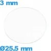 Verre 25,5 mm circulaire de montre verre minéral