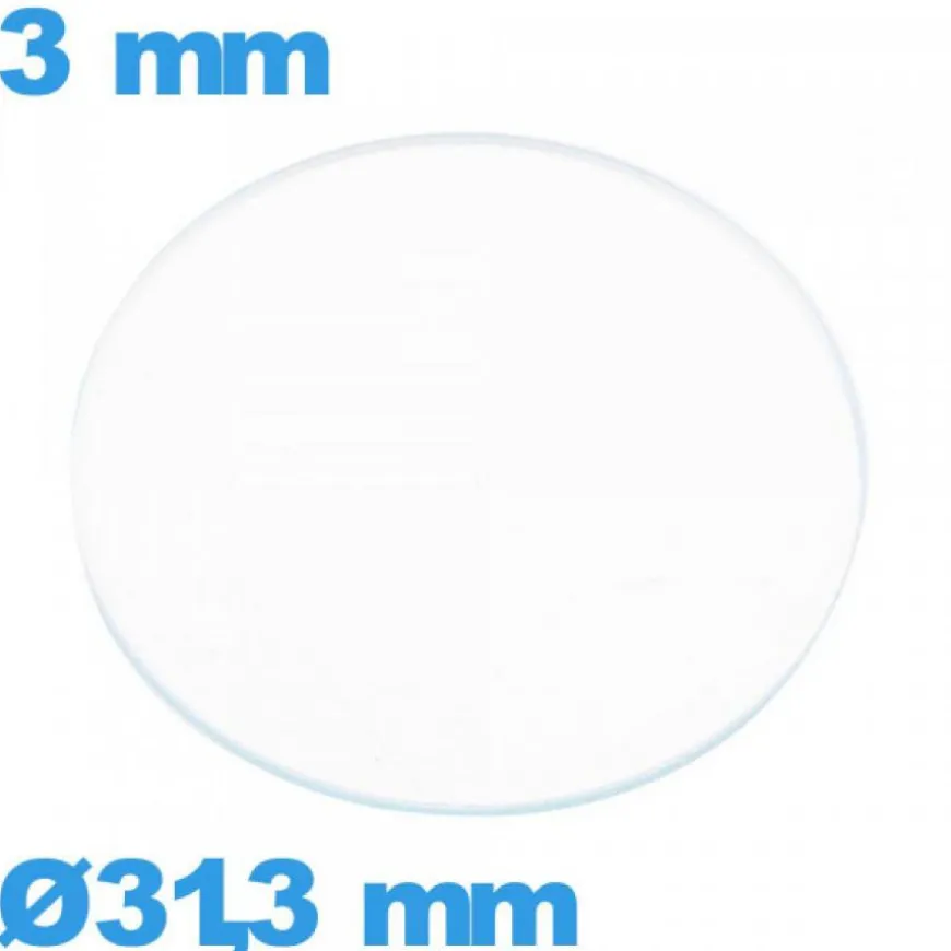 Verre 31,3 mm circulaire plat de montre en verre minéral
