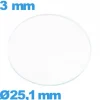 Verre 25,1 mm circulaire plat montre verre minéral