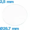 Verre 26,7 mm circulaire plat montre verre minéral