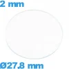 Verre 27,8 mm circulaire plat pour montre verre minéral