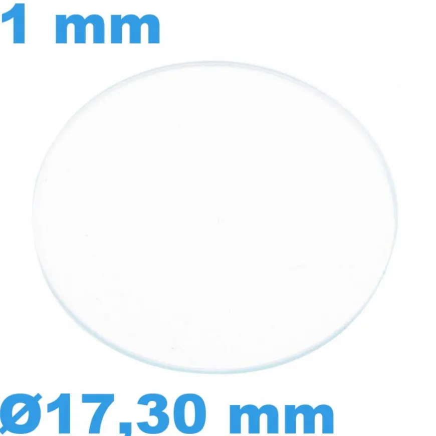 Verre 17,30 mm Circulaire Plat Saphir pour montre épaisseur 1 mm résistant aux rayures