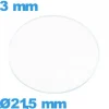 Verre 21,5 mm circulaire pour montre en verre minéral