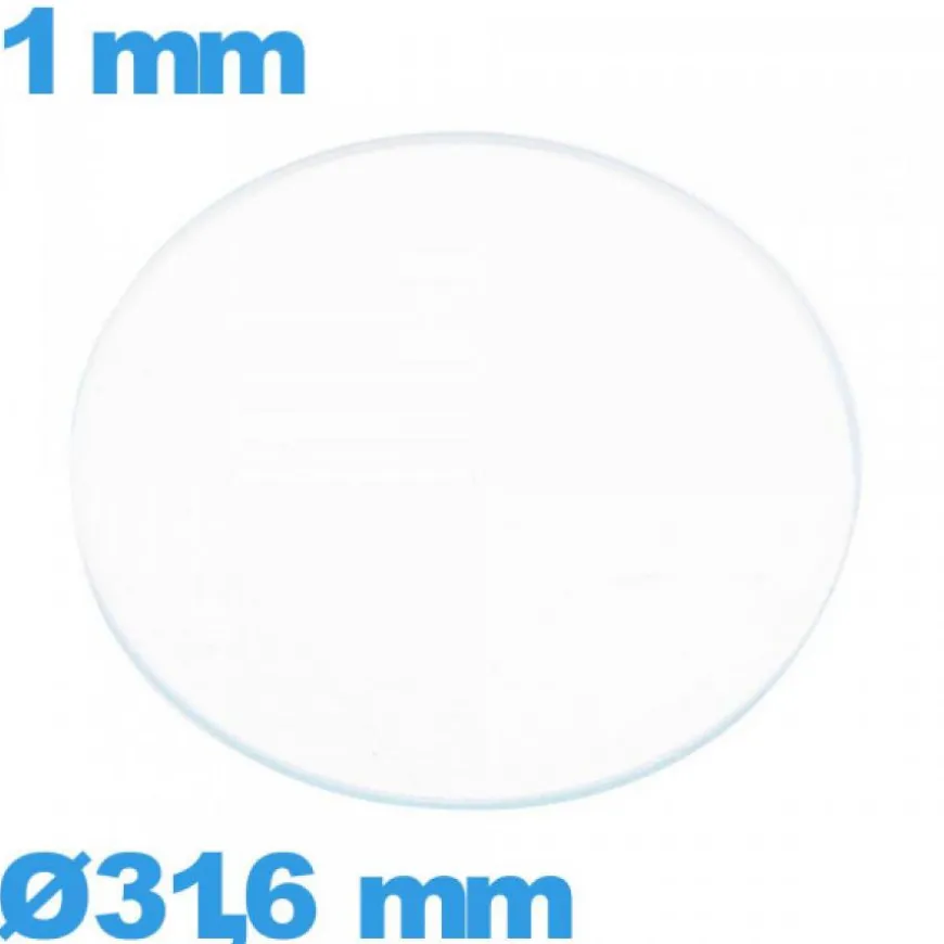 Verre 31,6 mm de montre en verre minéral circulaire