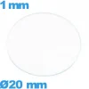 Verre 20 mm de montre plat circulaire en verre minéral