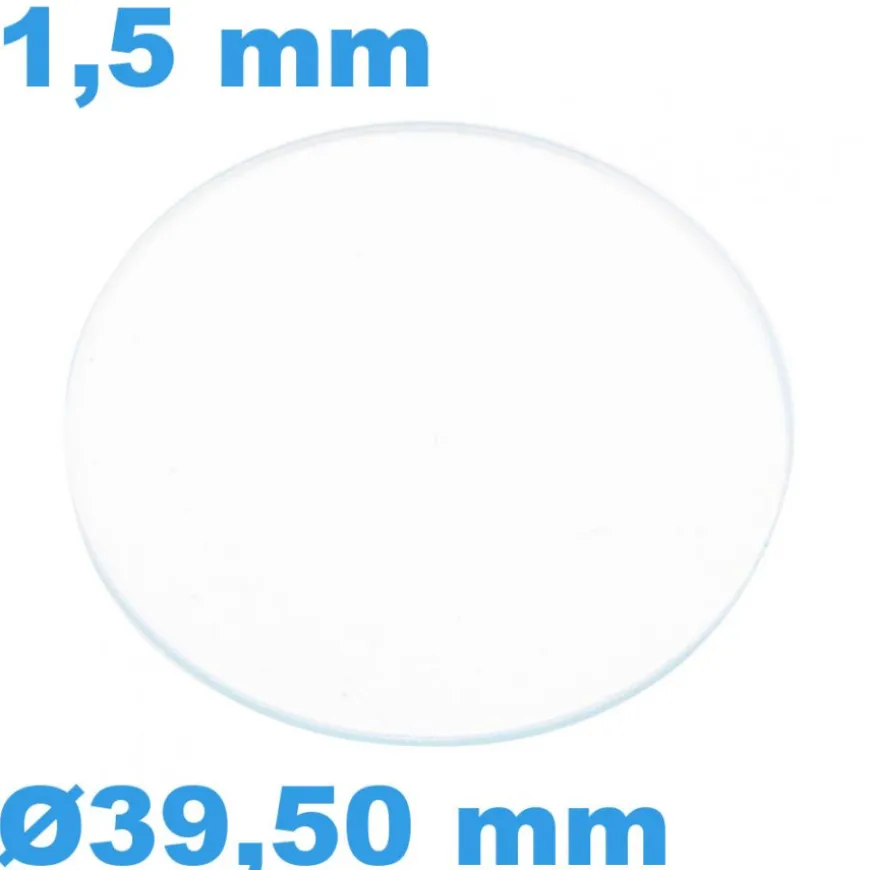 Verre 39,5 mm de montre Saphir Plat Circulaire épaisseur 1,5 mm résistant aux rayures