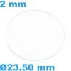 Verre 23,50 mm de montre Saphir Plat Circulaire épaisseur 2 mm inrayable