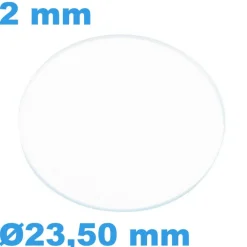 Verre 23,50 mm de montre Saphir Plat Circulaire épaisseur 2 mm inrayable