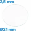 Verre 21 mm de montre verre minéral circulaire