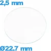 Verre 22,7 mm montre circulaire verre minéral