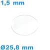 Verre 25,8*1,5 mm montre minéral biseauté plat
