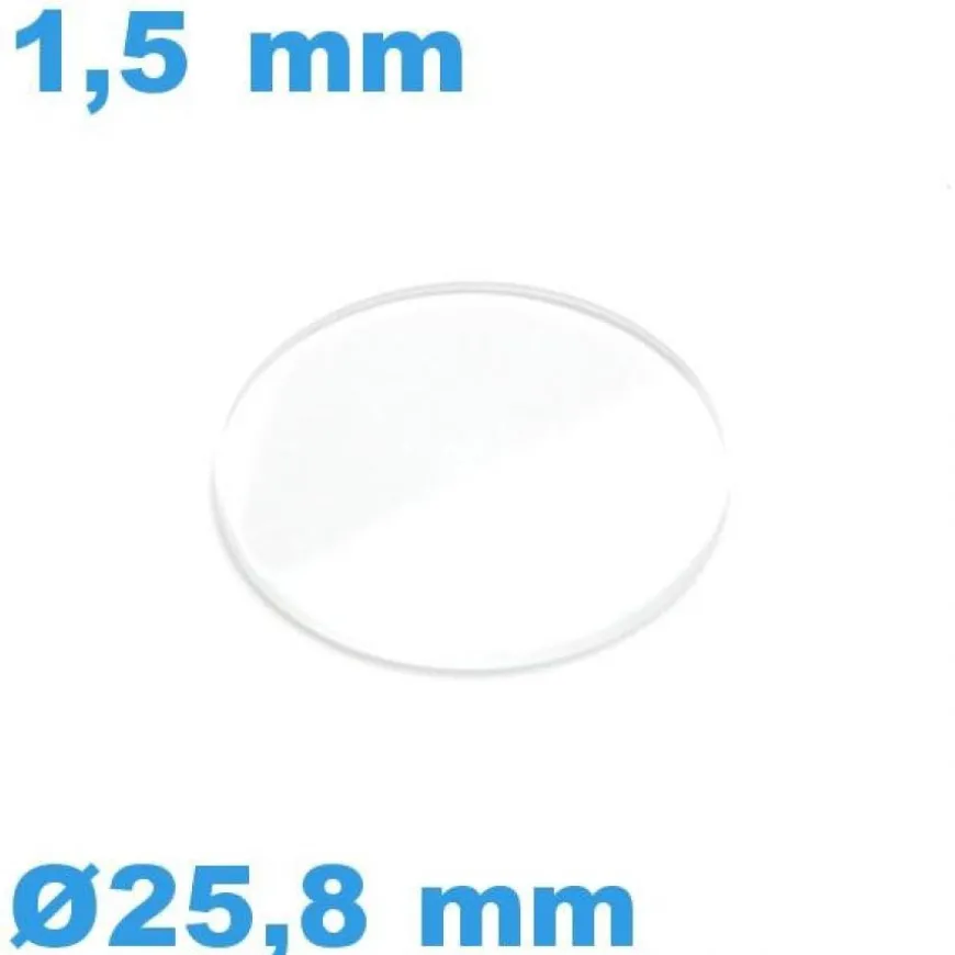 Verre 25,8*1,5 mm montre minéral biseauté plat
