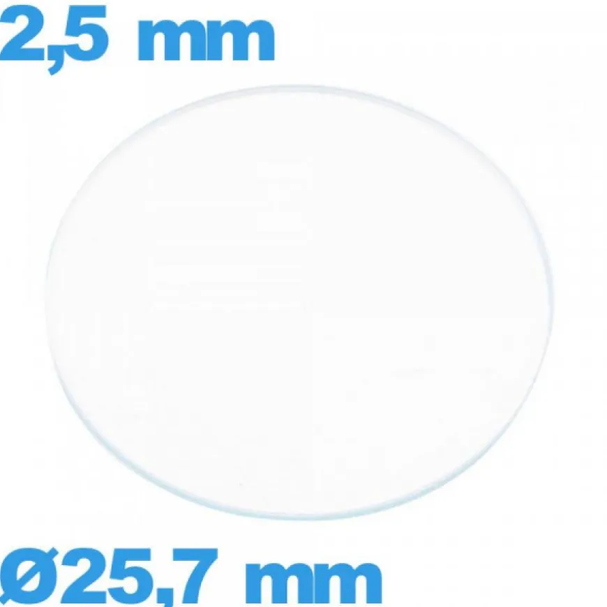 Verre 25,7 mm montre plat circulaire en verre minéral