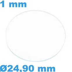 Verre 24,90 mm Plat Saphir de montre Circulaire épaisseur 1 mm résistant aux rayures