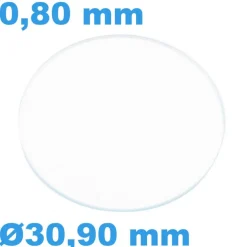 Verre 30,90 mm Plat Saphir de montre Rond épaisseur 0,80 mm inrayable